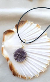 Kolye Ametist Doğal Taş El İşi Tel Sarma Örgü Tasarım Çakra Charm Takı Kadın Kız thumbnail 2