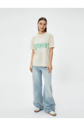 Kolej Tişört Rahat Kalıp Kısa Kollu Bisiklet Yaka Pamuklu thumbnail 2