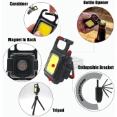 30 Ledli Mini El Feneri 4 Modlu Flash Çok Amaçlı Anahtarlık Su Geçirmez Şarjlı Mıknatıslı Led Işık Fonksiyonel Kamp Cep Işığı 1000 Lümen - 3