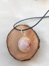 Kolye Doğal Taş El İşi Tel Sarma Tasarım Çakra Charm Takı Kadın Kız Örgü - 2