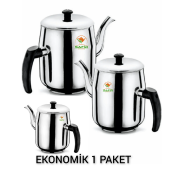 Ulutaş Bakalit Sap Kahveci Demlik No 3 , Çay kazanı çelik kahveci demliği 3 Adet A++ SAFİR ÇAY KAZANLARI - 2
