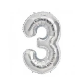 3 Rakam Gümüş Folyo Balon 32 inc 72 cm - 1