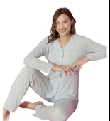 Tarık Kadın Mint Viskon Uzun Kollu Düğmeli Güpürlü Pijama Takımı 6100-5 - 3