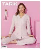 Tarık Kadın Pembe Viskon Uzun Kollu Düğmeli Güpürlü Pijama Takımı 6100-9 - 2