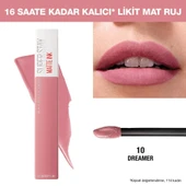 Maybelline New York Super Stay Matte Ink Likit Mat Ruj, 10 Dreamer, Pembe, 5 ml - 4