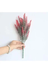 Yapay Bitki Kırmızı Lavanta Demeti Pudrasız Model Yapay Dekor Yeşillik Aranjman 35 Cm 7 Dallı - 1