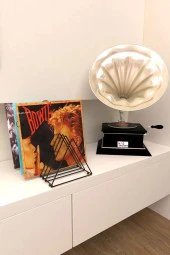 9 Bölmeli Üçgen Metal Kitaplık Organizer Masa Üstü Dergilik Plaklık Gazetelik Düzenleyici - 6