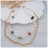 Bijustore Beyaz Seramik Boncuk & Doğal Taş Çakra & Zincir İkili Choker Kadın Kolye - 1