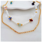 Bijustore Beyaz Seramik Boncuk & Doğal Taş Çakra & Zincir İkili Choker Kadın Kolye - 2