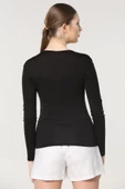 Rahat Ve Şık Uzun Kollu Bisiklet Yaka Likralı Viskon Penye Body Siyah - 7