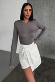 Rahat Ve Şık Uzun Kollu Bisiklet Yaka Likralı Viskon Penye Body Füme - 1