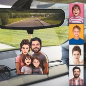 4 Kişi Anne-Baba Çoçuk Tasarımlı Ahşap Araba Dikiz Ayna Süsü thumbnail 1