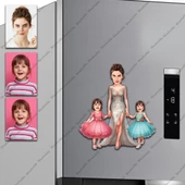 Anne Ve Kızları Tasarımlı Buzdolabı Magneti/Resim Gönder Magnet Olsun - 1