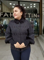 6166 Tüy Detaylı Düğmeli Ceket - 2