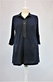 18568 Yakası Deri Detaylı Tunik - 4