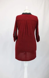 18568 Yakası Deri Detaylı Tunik - 6