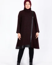 0134 Çizgili Deri Detaylı Tunik - 1