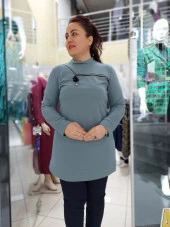 7514 Sıfır Yaka Fermuar Detaylı Tunik - 2
