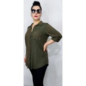 19010 Çizgili Cepli Gömlek Tunik - 2