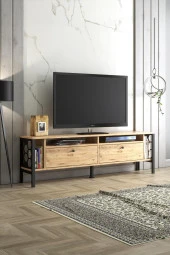 Wood'n Love Luna Metal Ayaklı Dolaplı 180 Cm Tv Geniş Ünitesi - Atlantik Çam / Siyah - 5