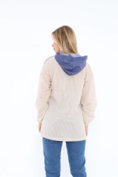 2162 Çizgili Kapüşonlu Bluz - 3