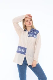 2162 Çizgili Kapüşonlu Bluz - 4