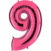 9 Rakam Pembe Folyo Balon 40 inç 100 cm - 1