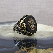 Siyah Oniks Taşlı Gümüş Erkek Yüzük - 2