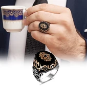 Siyah Oniks Taşlı Gümüş Erkek Yüzük - 4