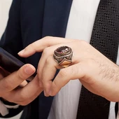 Kırmızı Taşlı Gümüş Erkek Yüzük - 6