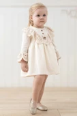 Kız Bebek Elbise Kız Çocuk Elbise Doğum Günü Parti Düğün Keten Uzun Kollu Astarlı Elbise - 7