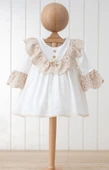 Kız Bebek Elbise Kız Çocuk Elbise Doğum Günü Parti Düğün Keten Uzun Kollu Astarlı Elbise - 1