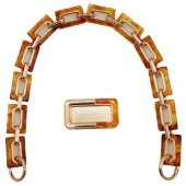 Angel Çanta Aksesuar 44 cm Dikdörtgen Halkalı Akrilik Zincir Plaka Set Kehribar Renk Light Gold Metalli - 1