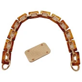 Angel Çanta Aksesuar 44 cm Dikdörtgen Halkalı Akrilik Zincir Plaka Set Kehribar Renk Light Gold Metalli - 2