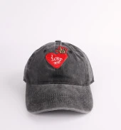 Perlotus Love Kalp Nakışlı Pamuklu Yıkamalı Siyah Şapka - 1