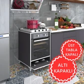 Kenzlife ankastre modülü kabini krom gri fırın ocak dolabı kapaklı ayaklı sabit tabla - 1