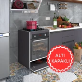 Kenzlife ankastre modülü kabini berilyum gri fırın ocak dolabı kapaklı - 1