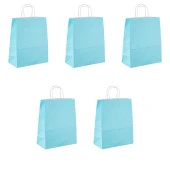 Büküm Saplı Kraft Kağıt Karton Hediyelik Çanta Poşet Torba - Mavi - 25x31 Cm. - 5 Adetlik 1 Paket thumbnail 1