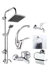 Moonshop 6'Lı Duş Seti Duş Robotu Banyo Bataryası Lavabo Bataryası Havluluk Peçetelik Musluk - 1