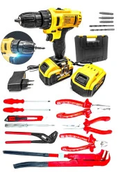 Moonshop 36 Matkap Watt Çift Batarya Maşalı Anahtar Fort Pense Tornavida Takımı 3 Lü Pense Set - 1