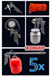 Moonshop 5 Parça Full Set Havalı Alet Seti Boya Tabancası Ve Sprel Hava Hortumları Jaklı Set - 2