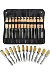 Moonshop 12 Parça Profesyonel Iskarpela Ahşap Saplı Oyma Seti Özel Çantalı 12Parçaiskarpela Marangoz - 1