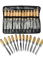 Moonshop 12 Parça Profesyonel Iskarpela Ahşap Saplı Oyma Seti Özel Çantalı 12Parçaiskarpela Marangoz - 4