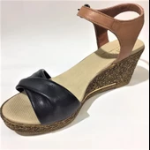 Emani 785 Kadın Siyah Bej Özel Üretim Dolgu Topuklu Deri Topuklu Sandalet - 3