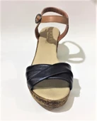 Emani 785 Kadın Siyah Bej Özel Üretim Dolgu Topuklu Deri Topuklu Sandalet - 4