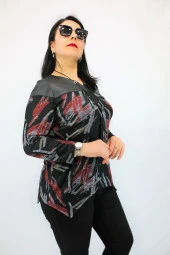2840 Omuz Deri Detaylı Desenli Aksesuarlı Bluz - 2
