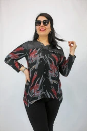 2840 Omuz Deri Detaylı Desenli Aksesuarlı Bluz - 3