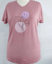 1115 Gül Desenli V Yaka Tshirt - 2