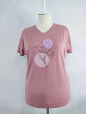 1115 Gül Desenli V Yaka Tshirt - 3