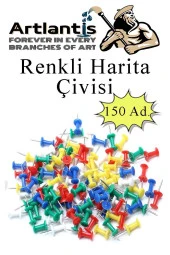 Harita Çivisi Renkli 150 li 1 Paket Renkli Mantar Pano Raptiyesi Pano İğnesi Ofis Okul Büro Renkli Harita Çivisi - 1